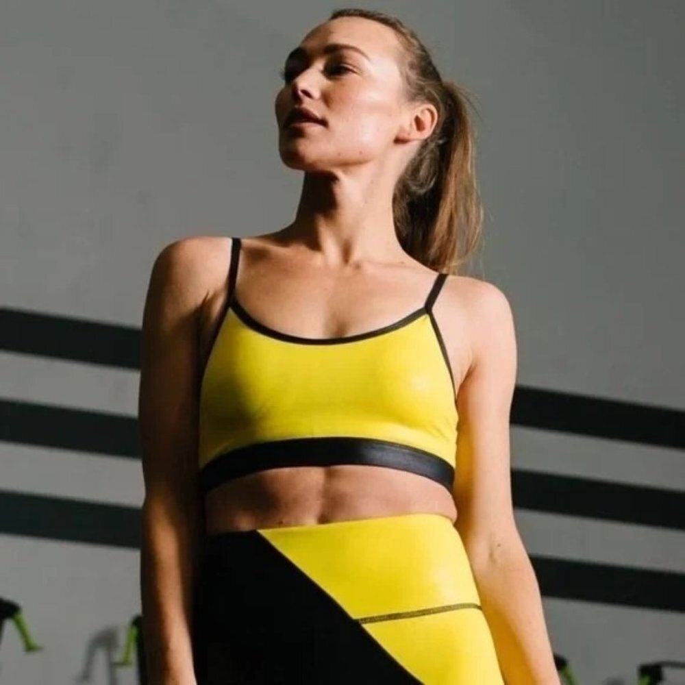 Zyia Active Yellow Metallic & Black Sports Bra Size XXL